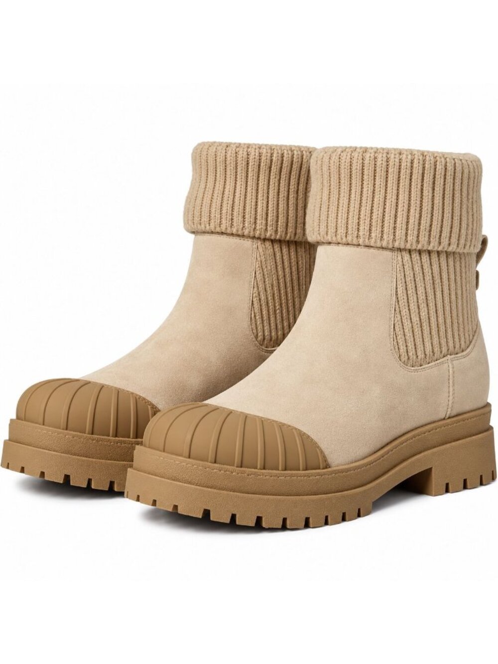 Sam Edelman Women's Beige Knit Cuff Duck Boots Size 10 Ankle Winter Shoes